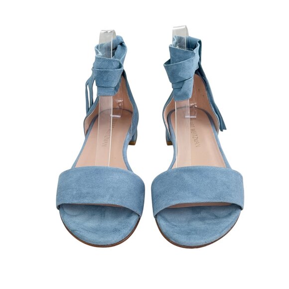 Stuart Weitzman Corbata Blue Suede Lace-Up Sandals - Picture 4 of 9